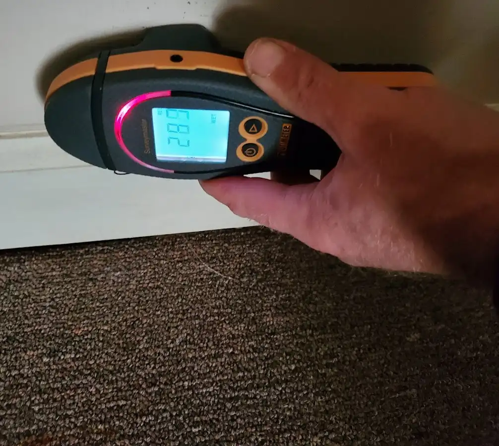 Moisture detection at baseboard during Storm Damage Restoration in Williams
